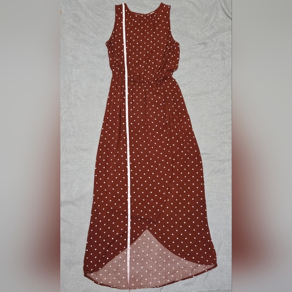 Target A NEW DAY Brown & White Polkadot Sleeveless Dress w/ High-Low Wrap Skirt - Picture 13 of 14